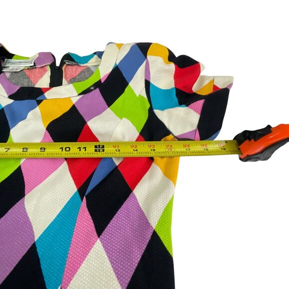 Maggy Boutique 980s Colorful Mardi Gras Pattern Short Sleeve Sheath Dress Size 8 - Picture 10 of 10